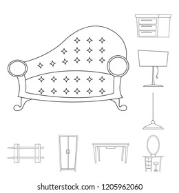 Vector illustration of furniture and apartment icon. Set of furniture and home vector icon for stock.