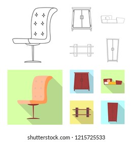 Vector illustration of furniture and apartment icon. Set of furniture and home stock symbol for web.