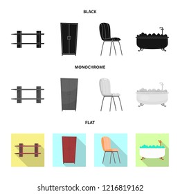 Vector illustration of furniture and apartment icon. Collection of furniture and home stock symbol for web.