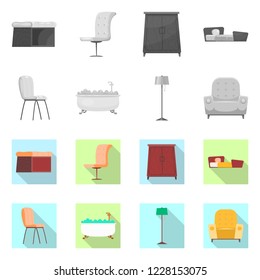 Vector illustration of furniture and apartment icon. Collection of furniture and home vector icon for stock.