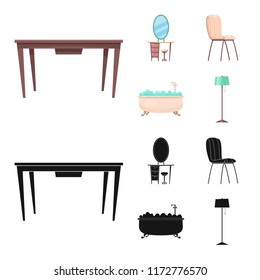 Vector illustration of furniture and apartment sign. Set of furniture and home vector icon for stock.
