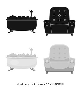 Vector illustration of furniture and apartment sign. Collection of furniture and home stock symbol for web.