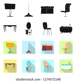 Vector illustration of furniture and apartment sign. Set of furniture and home vector icon for stock.