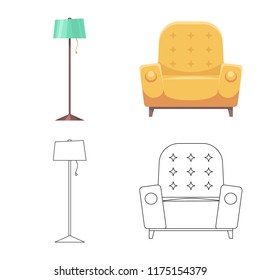 Vector illustration of furniture and apartment sign. Collection of furniture and home stock vector illustration.