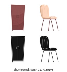 Vector illustration of furniture and apartment sign. Collection of furniture and home vector icon for stock.