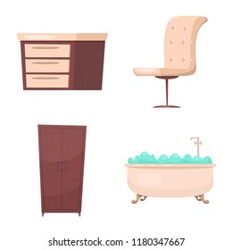 Vector illustration of furniture and apartment sign. Set of furniture and home vector icon for stock.