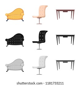 Vector illustration of furniture and apartment sign. Collection of furniture and home stock symbol for web.