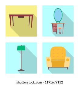 Vector illustration of furniture and apartment sign. Set of furniture and home stock symbol for web.