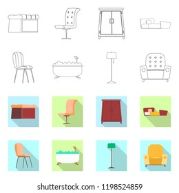 Vector illustration of furniture and apartment sign. Collection of furniture and home stock vector illustration.