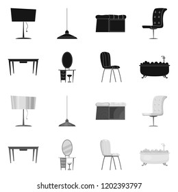 Vector illustration of furniture and apartment sign. Set of furniture and home stock symbol for web.