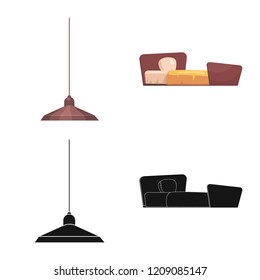 Vector illustration of furniture and apartment sign. Set of furniture and home vector icon for stock.