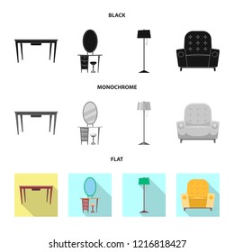 Vector illustration of furniture and apartment sign. Collection of furniture and home vector icon for stock.