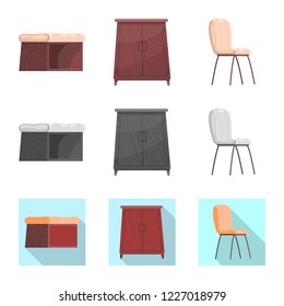 Vector illustration of furniture and apartment sign. Set of furniture and home stock vector illustration.