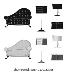 Vector illustration of furniture and apartment symbol. Set of furniture and home stock vector illustration.