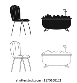 Vector illustration of furniture and apartment symbol. Set of furniture and home stock vector illustration.