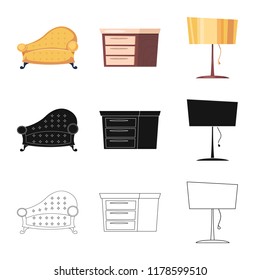 Vector illustration of furniture and apartment symbol. Collection of furniture and home stock vector illustration.