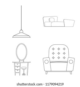 Vector illustration of furniture and apartment symbol. Collection of furniture and home vector icon for stock.