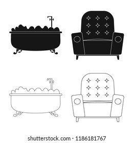 Vector illustration of furniture and apartment symbol. Collection of furniture and home vector icon for stock.