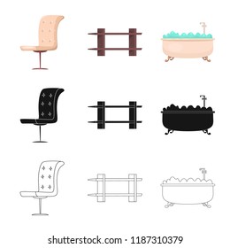 Vector illustration of furniture and apartment symbol. Collection of furniture and home vector icon for stock.