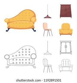 Vector illustration of furniture and apartment symbol. Set of furniture and home stock symbol for web.