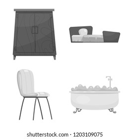 Vector illustration of furniture and apartment symbol. Collection of furniture and home stock vector illustration.