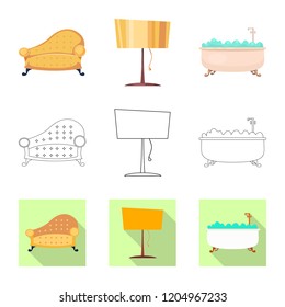 Vector illustration of furniture and apartment symbol. Collection of furniture and home vector icon for stock.