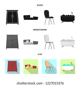 Vector illustration of furniture and apartment symbol. Collection of furniture and home stock vector illustration.
