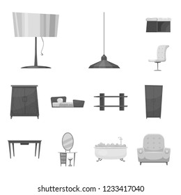 Vector illustration of furniture and apartment symbol. Set of furniture and home stock symbol for web.