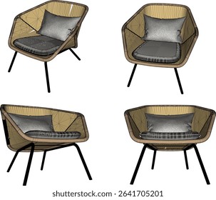 vector illustration of furniture design of living room sofa chair from traditional ethnic vintage wood