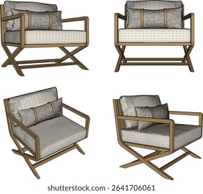vector illustration of furniture design of living room sofa chair from traditional ethnic vintage wood