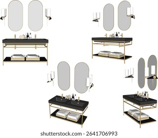 vector illustration of furniture design of vanity table washbasin shelf with mirror glass