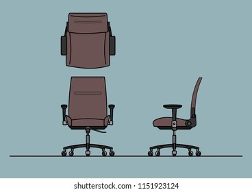 Vector Illustration of furniture symbols Chair Top,Front,Side view used in architecture presentation