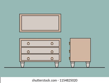 Vector Illustration of furniture symbols Night Table Top,Front,Side view used in architecture presentation