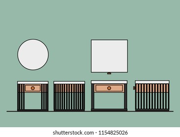 Vector Illustration of furniture symbols Night Table Top,Front,Side view used in architecture presentation