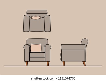 Vector Illustration of furniture symbols Top,Front,Side view used in architecture presentation