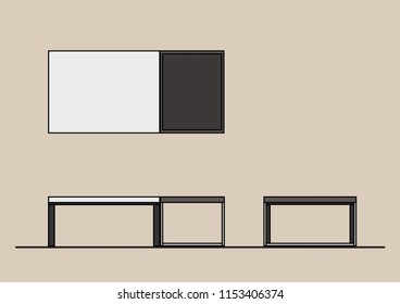 Vector Illustration of furniture symbols Top,Front,Side view used in architecture presentation