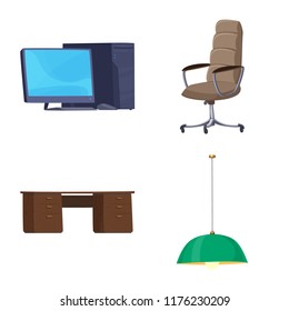 Vector illustration of furniture and work icon. Set of furniture and home stock symbol for web.