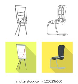 Vector illustration of furniture and work icon. Set of furniture and home vector icon for stock.