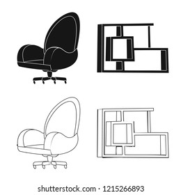 Vector illustration of furniture and work icon. Set of furniture and home stock vector illustration.