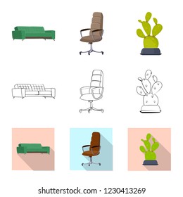 Vector illustration of furniture and work icon. Collection of furniture and home stock symbol for web.