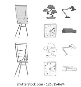 Vector illustration of furniture and work icon. Collection of furniture and home stock vector illustration.