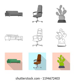 Vector illustration of furniture and work logo. Set of furniture and home stock vector illustration.