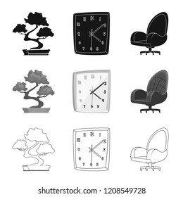 Vector illustration of furniture and work logo. Set of furniture and home stock vector illustration.