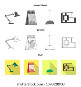 Vector illustration of furniture and work logo. Set of furniture and home stock symbol for web.