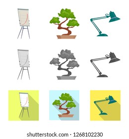 Vector illustration of furniture and work symbol. Set of furniture and home vector icon for stock.