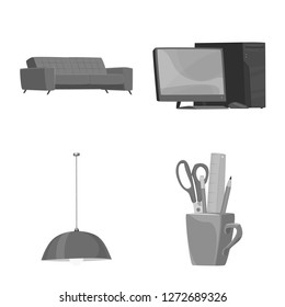 Vector illustration of furniture and work symbol. Collection of furniture and home vector icon for stock.