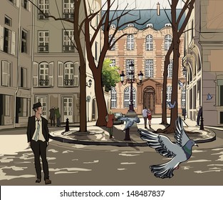 Vector illustration of Furstemberg square in paris