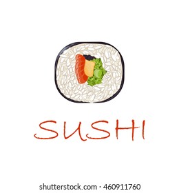 vector illustration of futomaki sushi roll containing salmon. EPS