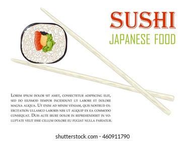 vector illustration of futomaki sushi roll containing salmon. EPS