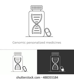 Vector illustration of future medicine trend. Medical gadgets and technological innovations. Thin line concept icon of genomic personalized medicines.